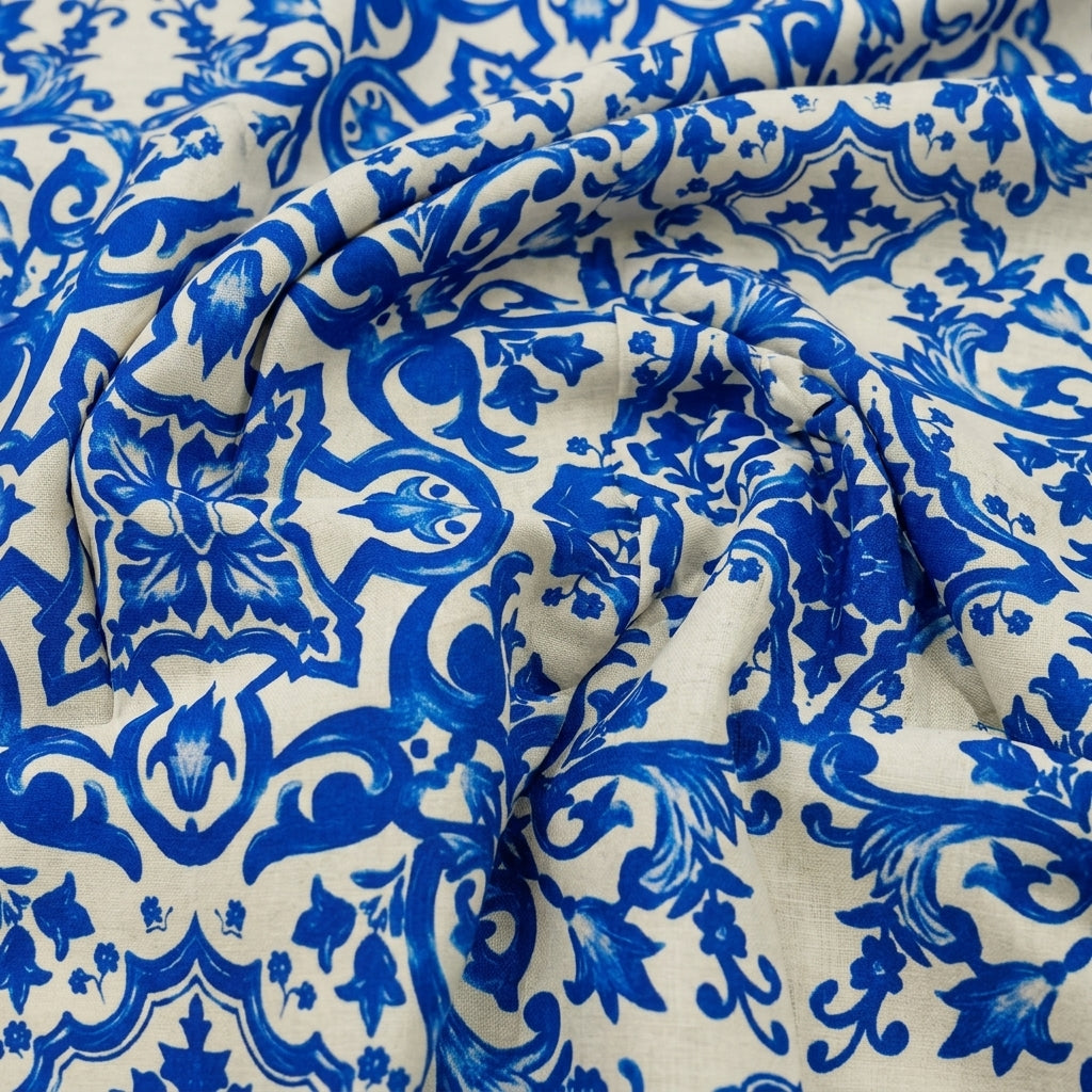 Swirled Abstract White Abstract Satin Fabric
