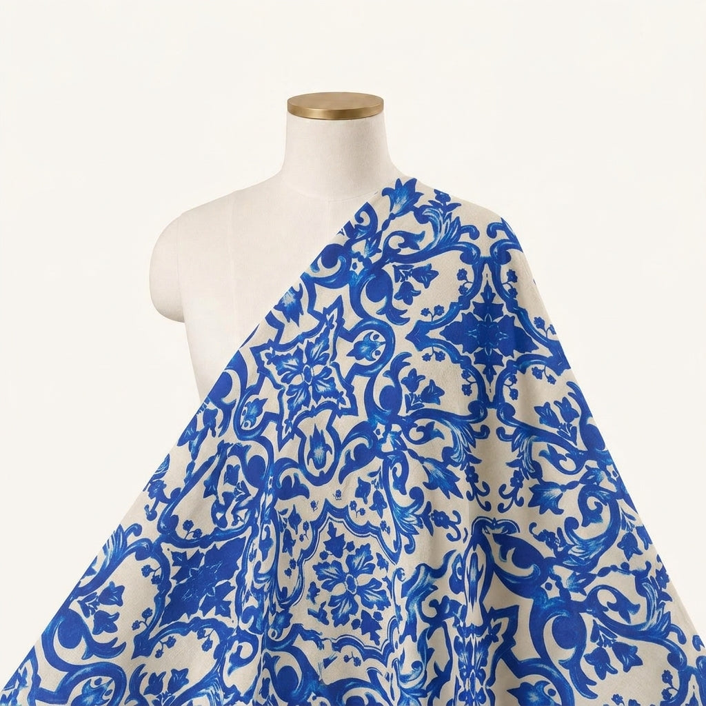 Abstract White Abstract Satin Fabric Draped as a saree