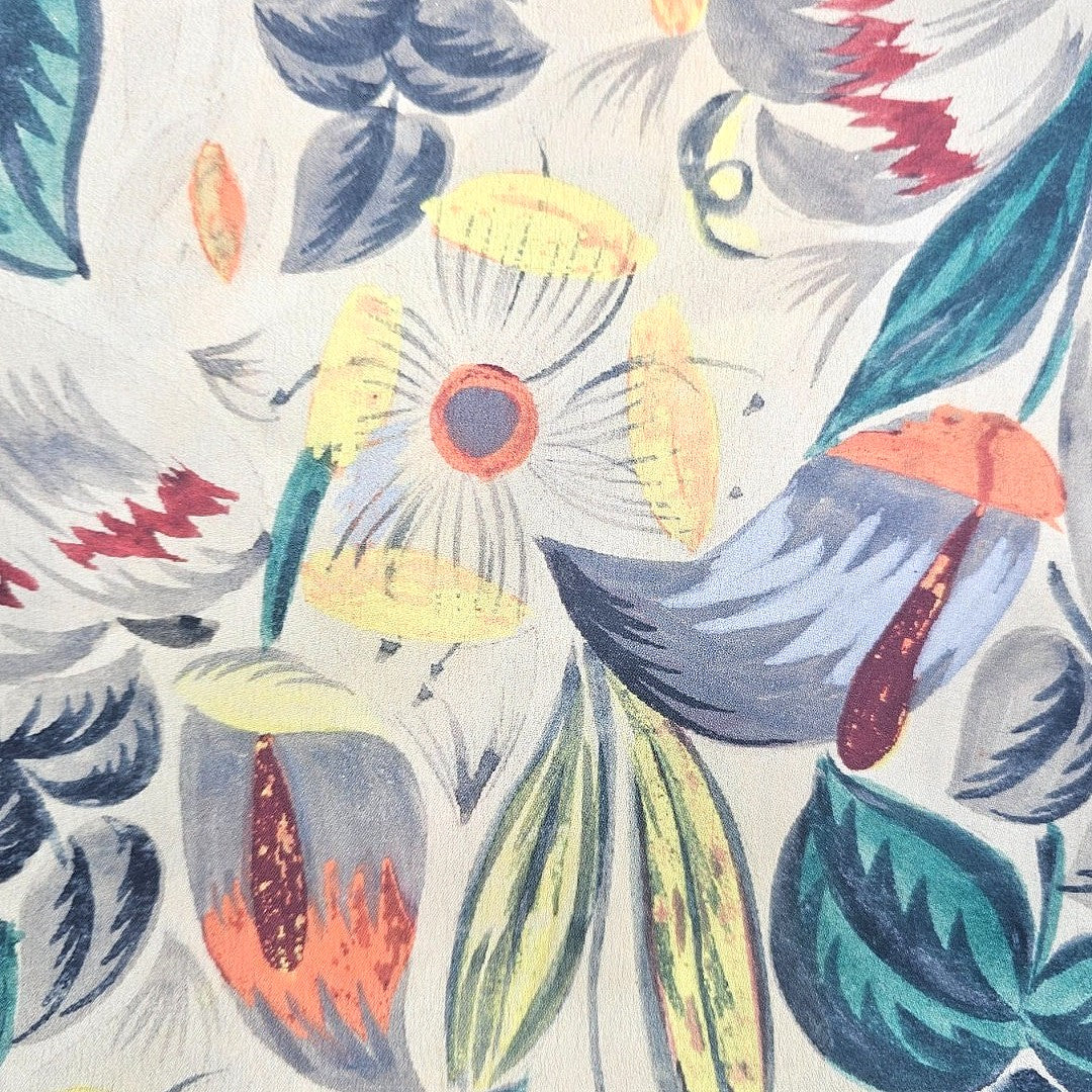 Grey Floral Satin Fabric - EA4731 - EA4731 - Flat fabric