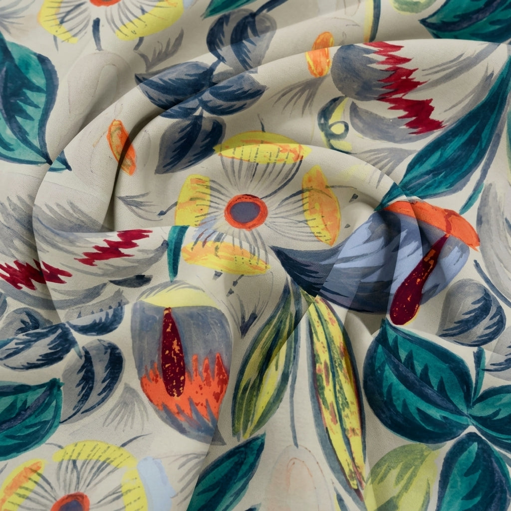 Swirled Floral Grey Floral Satin Fabric