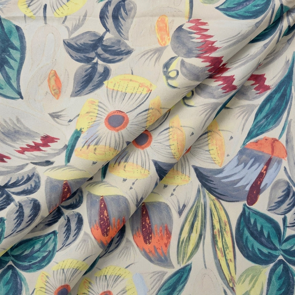 Folded Floral Grey Floral Satin Fabric