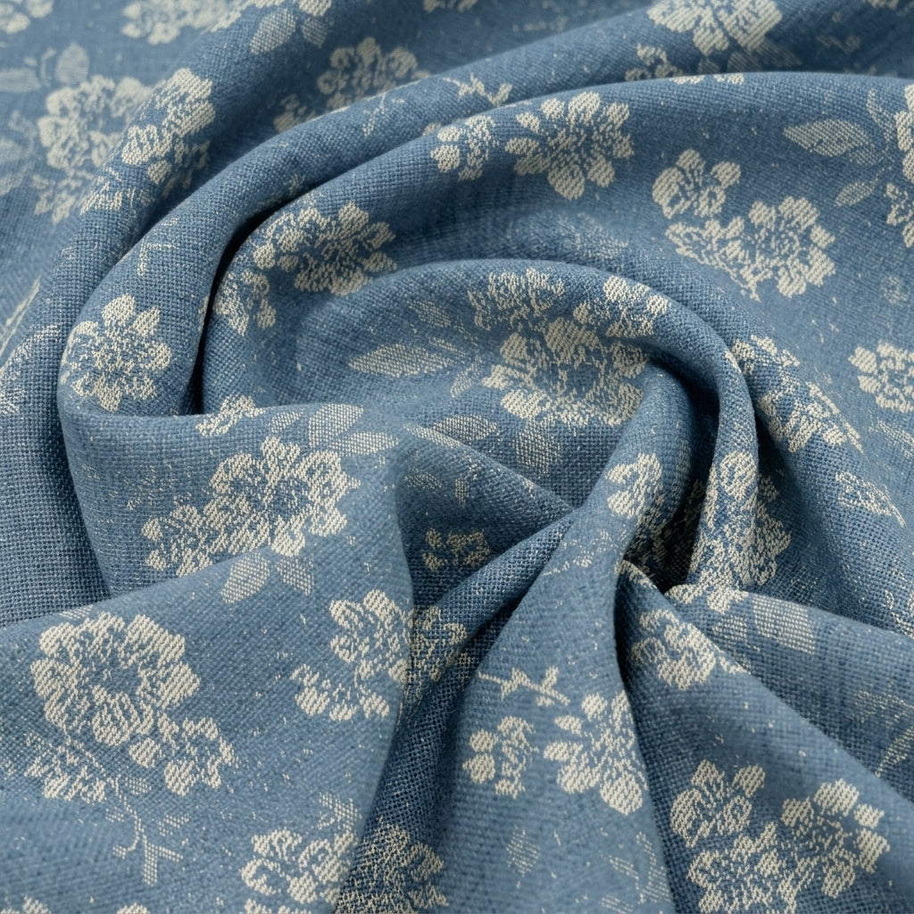 Blue Floral Denim Fabric - EA4742
