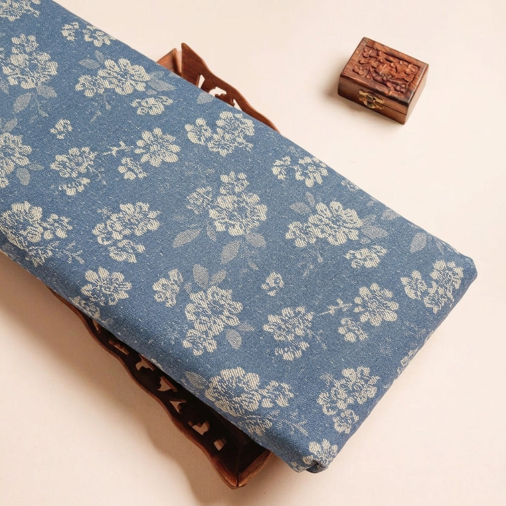Blue Floral Denim Fabric - EA4742