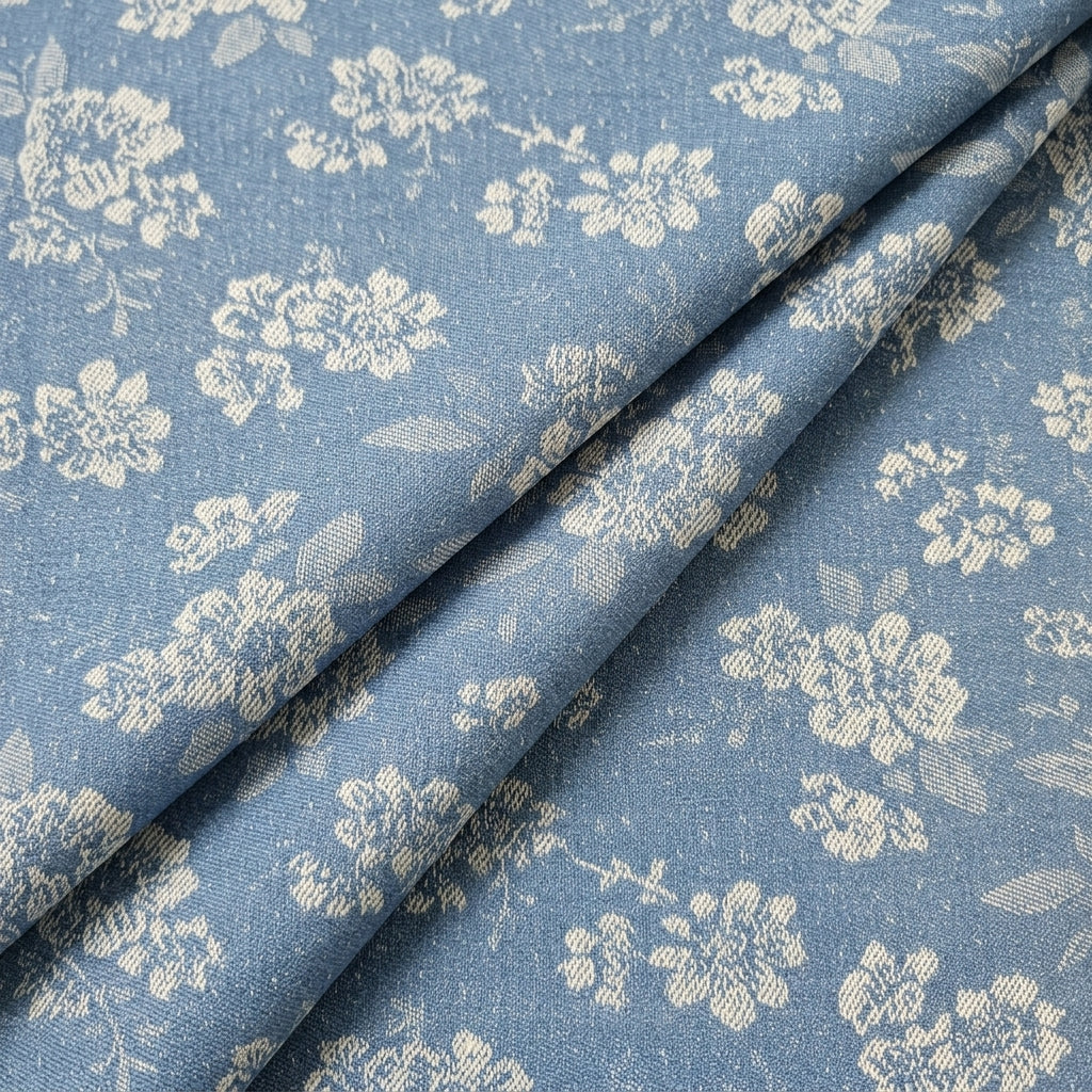 Blue Floral Denim Fabric - EA4742