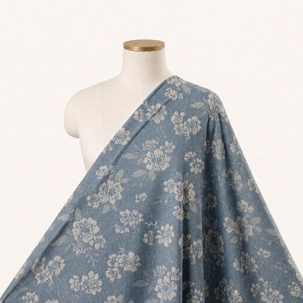Blue Floral Denim Fabric - EA4742
