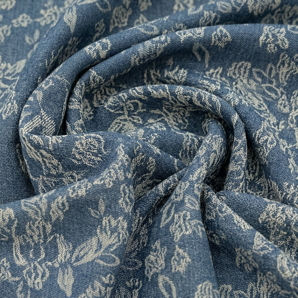 Blue Floral Denim Fabric - EA4743