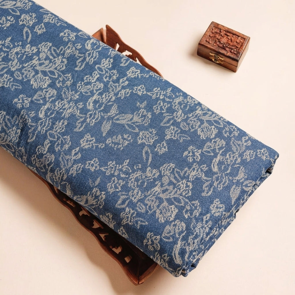 Blue Floral Denim Fabric - EA4743