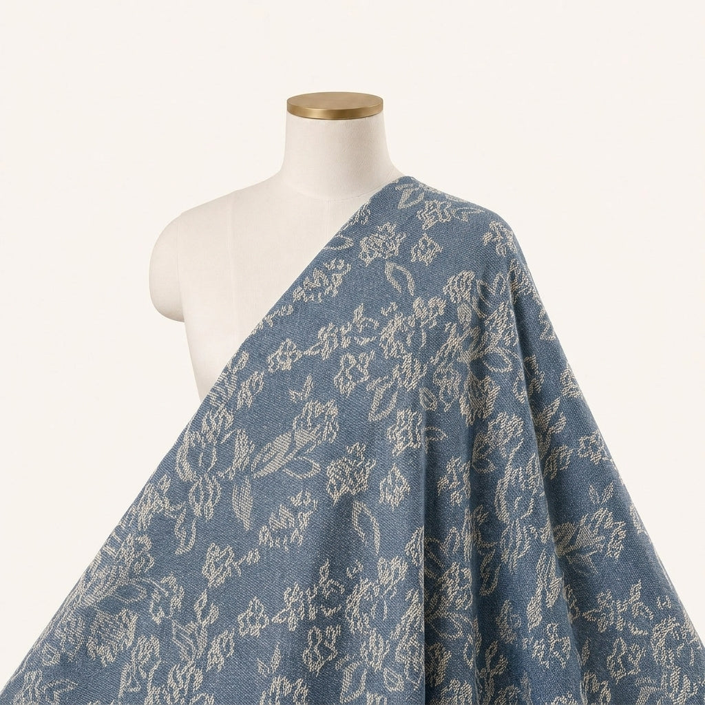 Blue Floral Denim Fabric - EA4743
