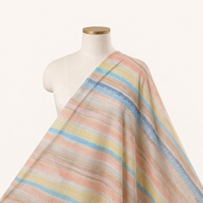 Multicolor Stripes Linen Fabric - EA4746 - EA4746 - Saree Drape