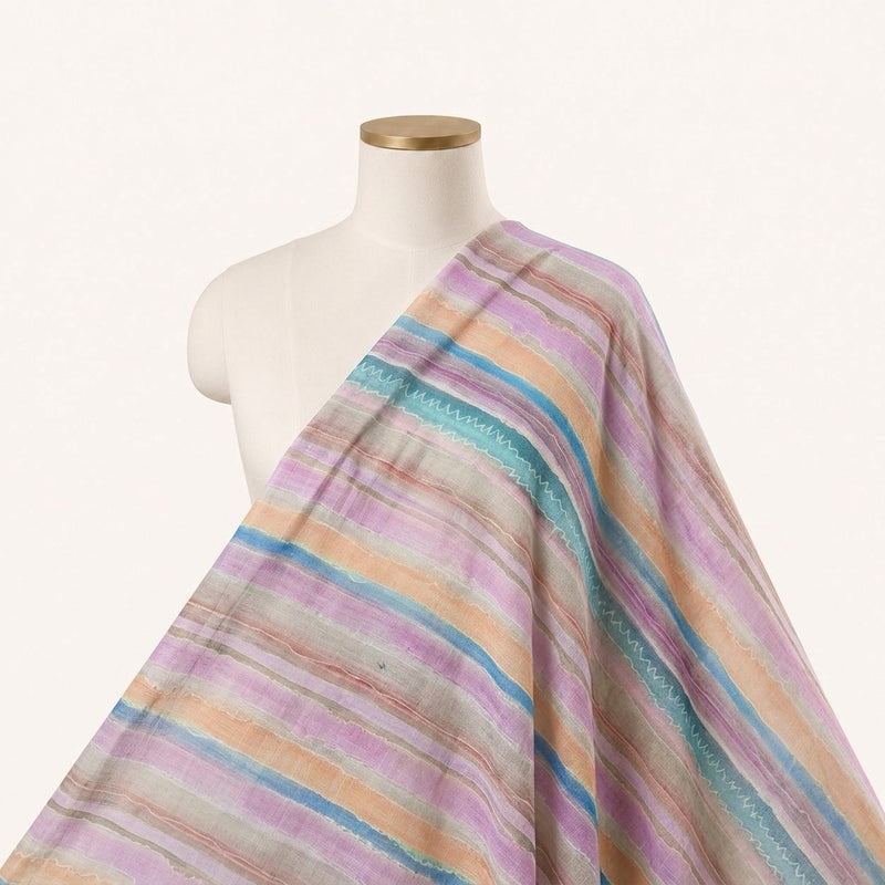 Multicolor Stripes Linen Fabric - EA4747 - EA4747 - Saree Drape