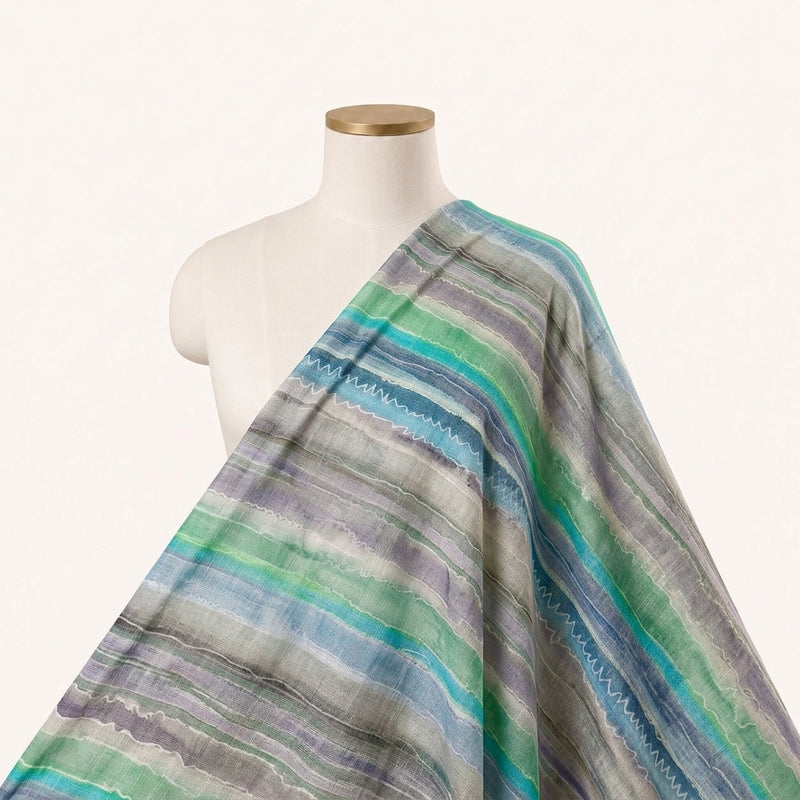 Multicolor Stripes Linen Fabric - EA4749 - EA4749 - Saree Drape