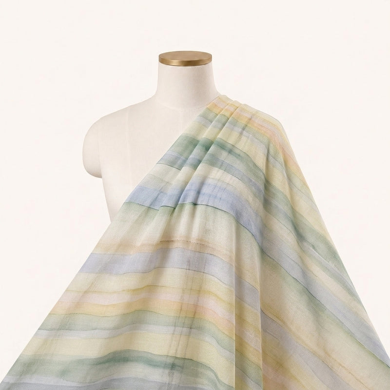 Multicolor Stripes Linen Fabric - EA4755 - EA4755 - Saree Drape