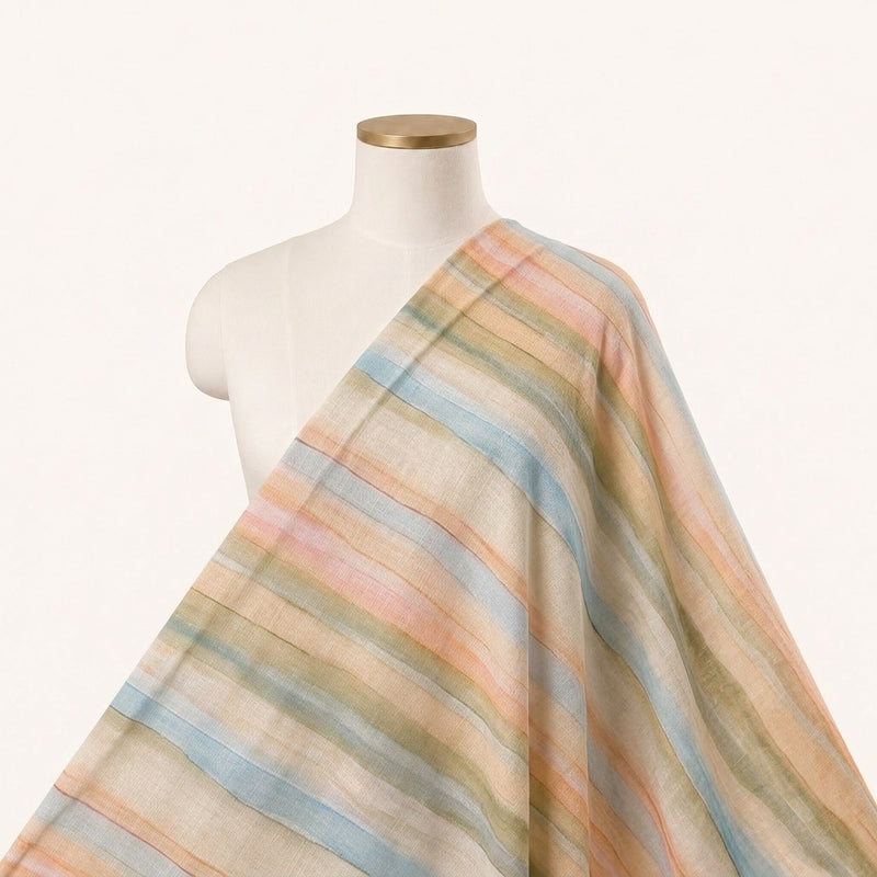 Multicolor Stripes Linen Fabric - EA4756 - EA4756 - Saree Drape