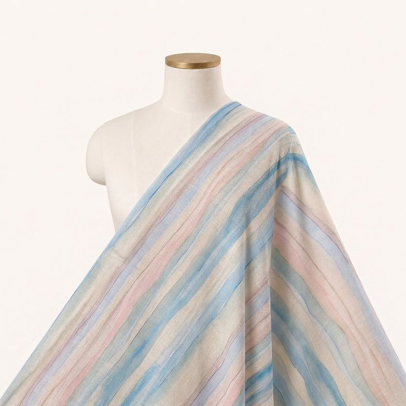 Multicolor Stripes Linen Fabric - EA4758 - EA4758 - Saree Drape