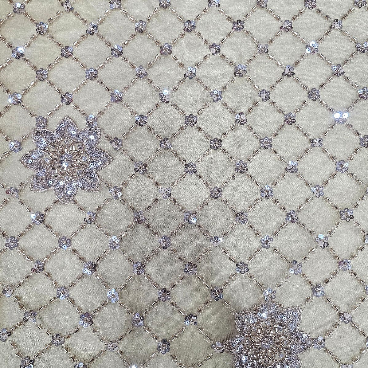 Gold Floral Embroidery Net Fabric - EA4774