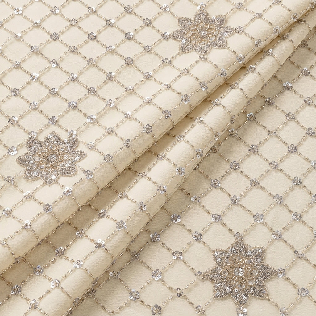 Gold Floral Embroidery Net Fabric - EA4774