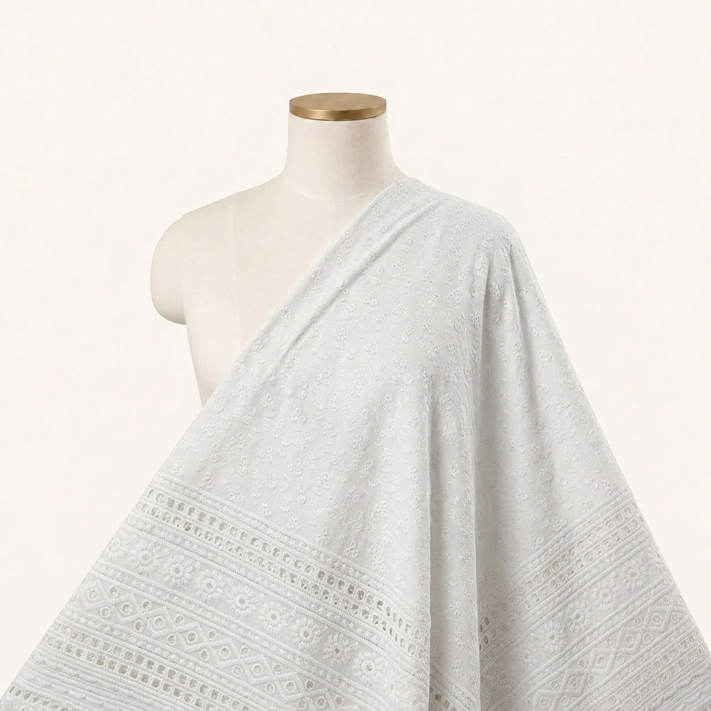 Cream Embroidery Cotton Fabric - EA4787