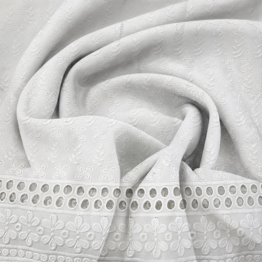 Cream Embroidery Cotton Fabric - EA4788