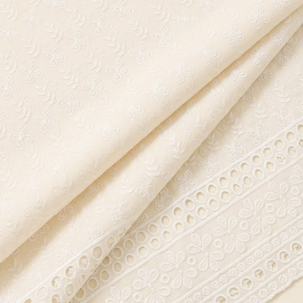 Cream Embroidery Cotton Fabric - EA4788