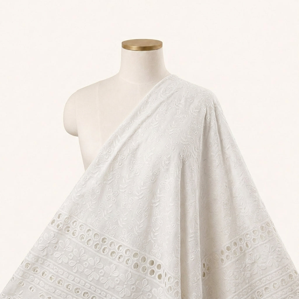 Cream Embroidery Cotton Fabric - EA4788