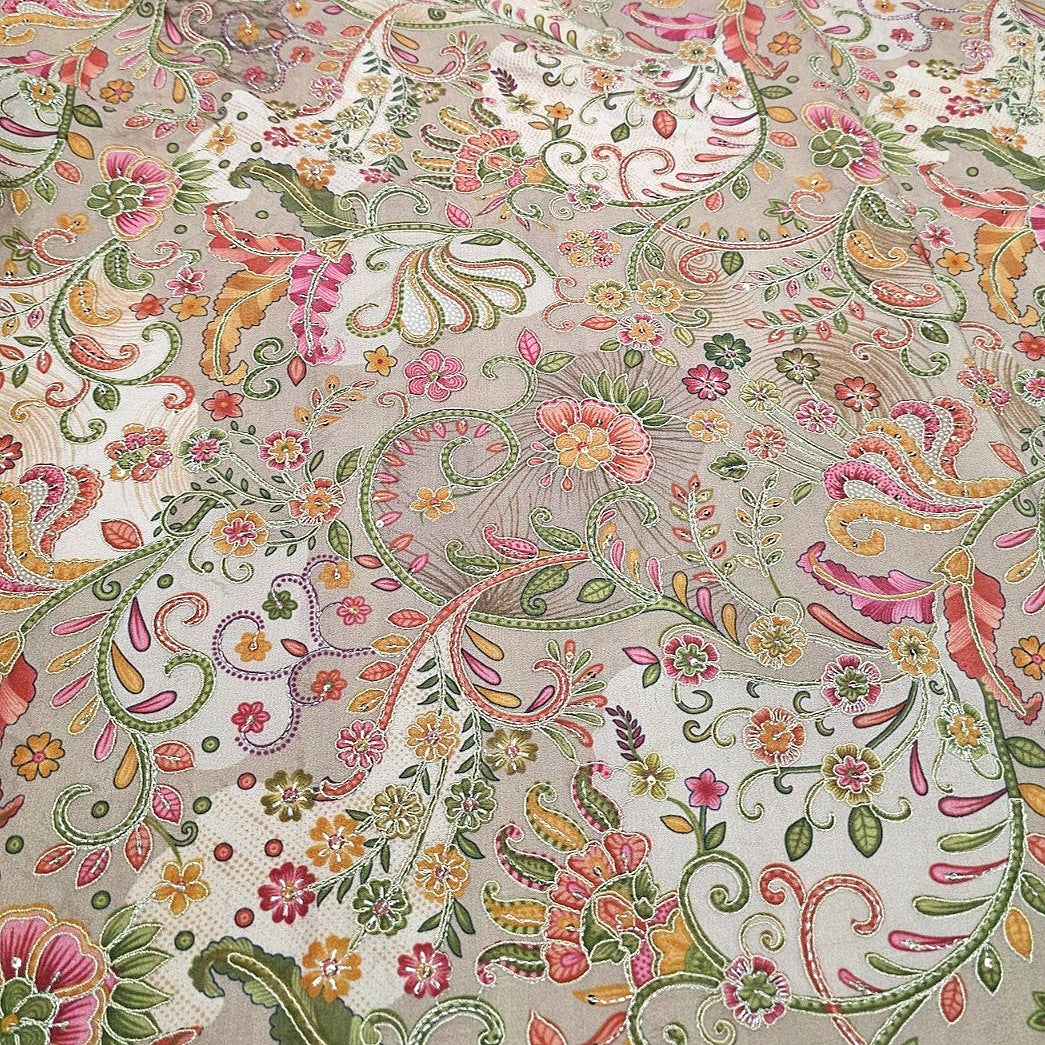 Beige Embroidery Tussar Fabric - EA4806 - EA4806 - Flat fabric