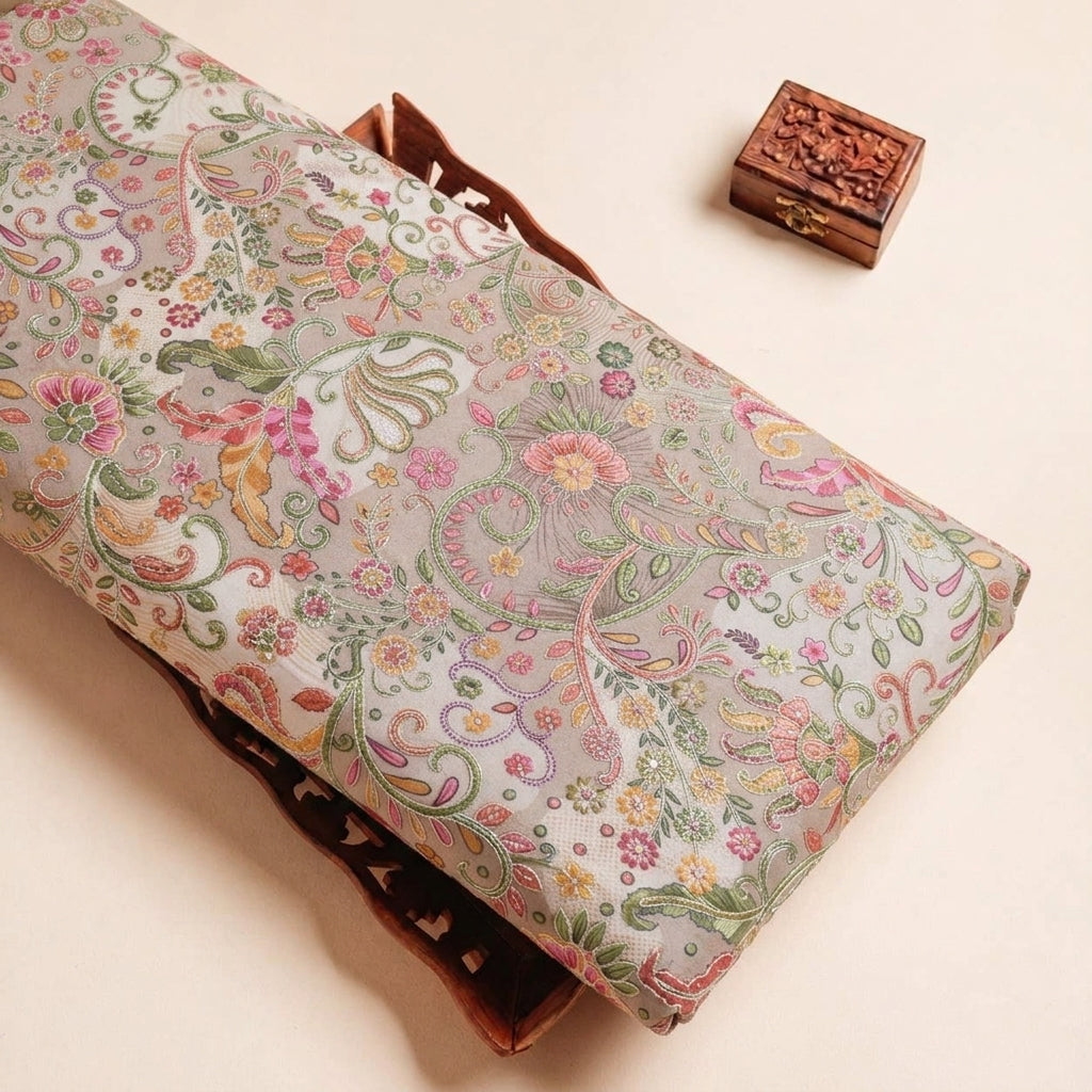 Beige Embroidery Tussar Fabric - EA4806 - EA4806 - tray_3