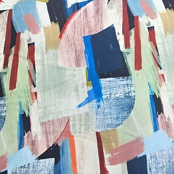 Multicolor Abstract Satin Fabric, laid flat