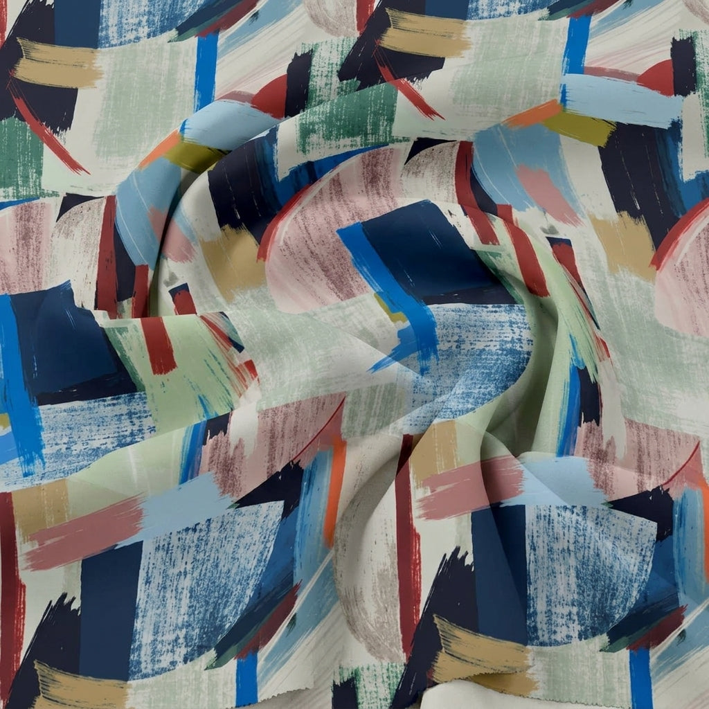 Swirled Multicolor Abstract Satin Fabric Showing Drape