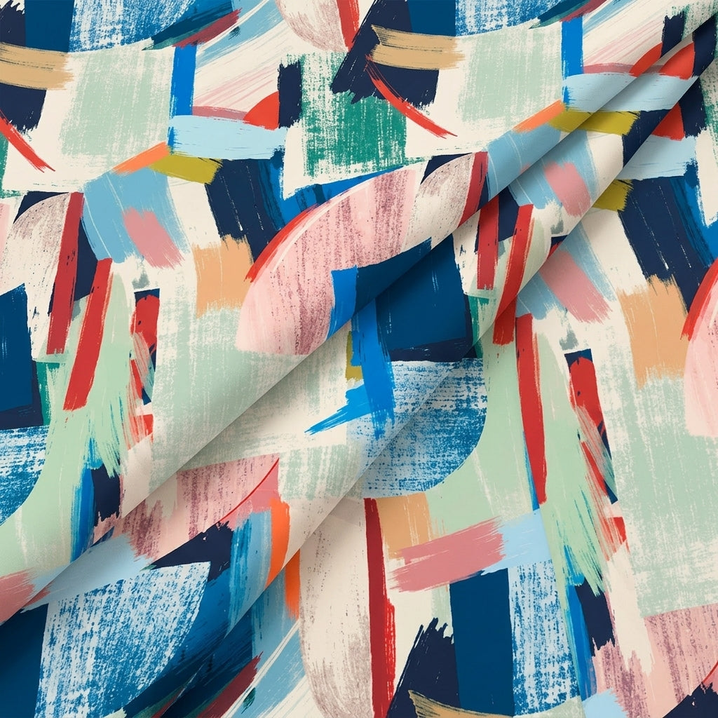 Folded Multicolor Abstract Satin Fabric