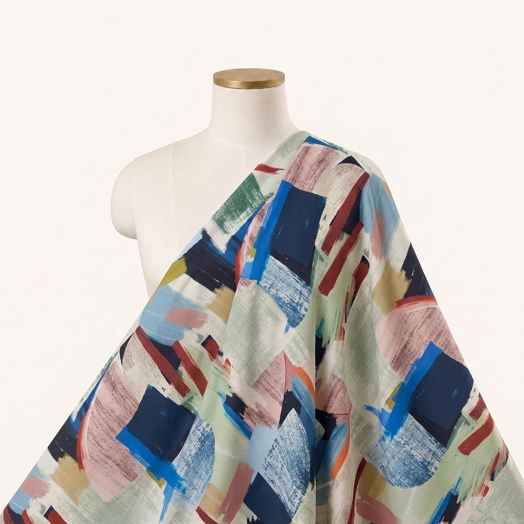 Multicolor Abstract Satin Fabric Draped as a saree