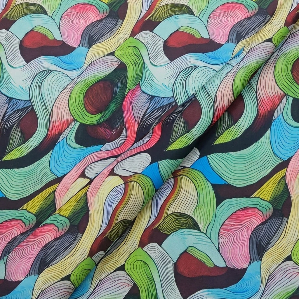 Folded Multicolor Abstract Satin Fabric