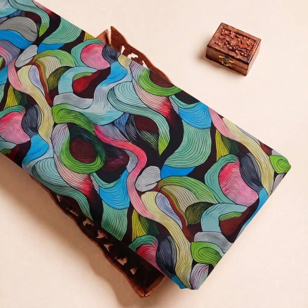 Folded Multicolor Abstract Satin Fabric Highlighting Texture