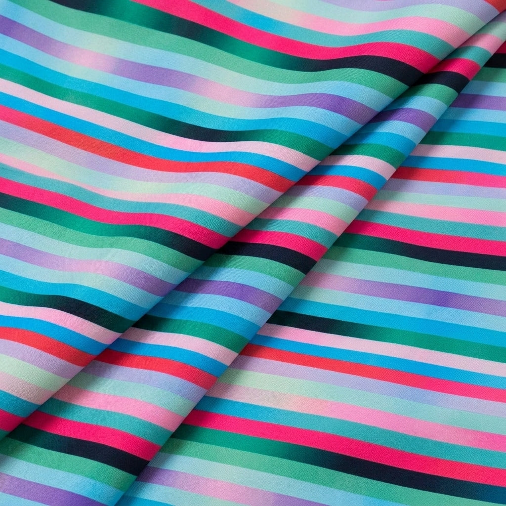 Folded Stripes Multicolor Stripes Satin Fabric
