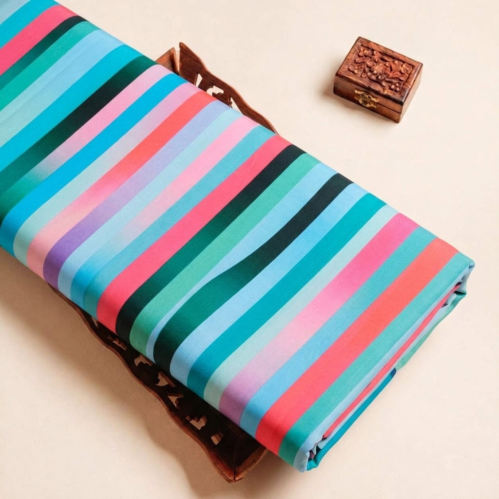 Folded Multicolor Stripes Satin Fabric Highlighting and Texture
