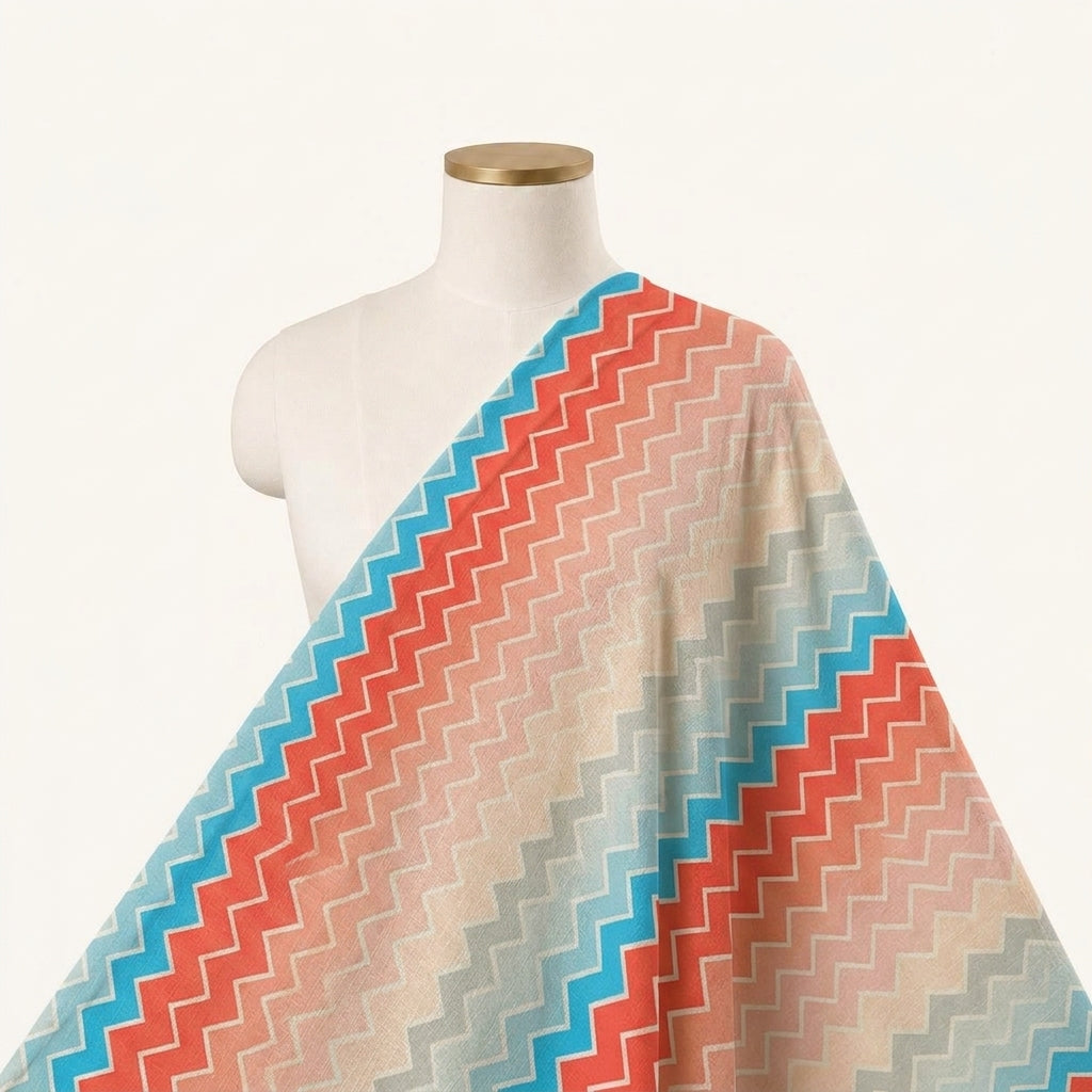 Chevron Multicolor Chevron Satin Fabric Draped as a saree