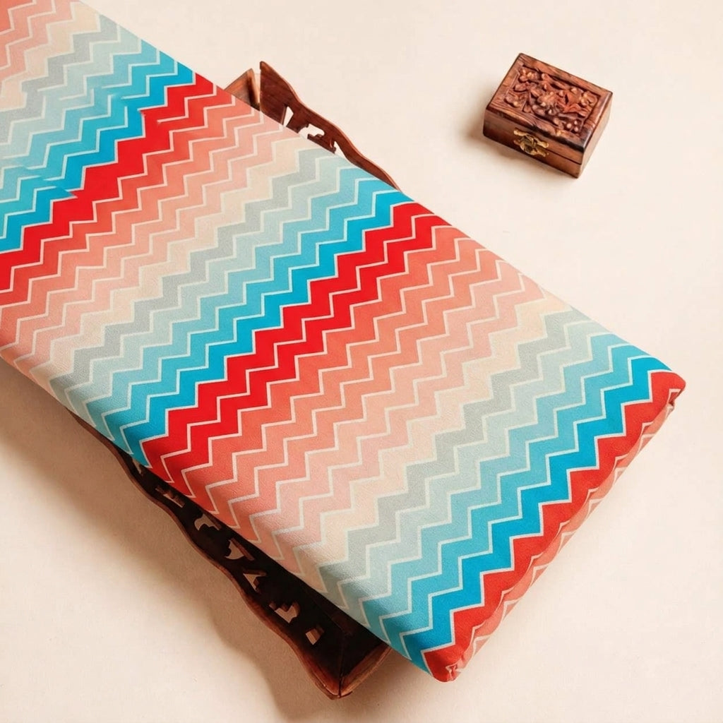 Folded Multicolor Chevron Satin Fabric Highlighting and Texture