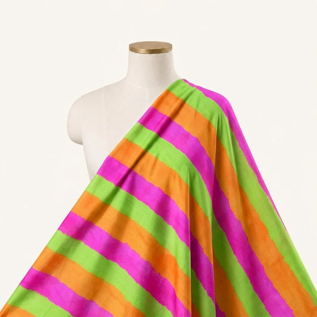 Stripes Multicolor Stripes Satin Fabric Draped as a saree
