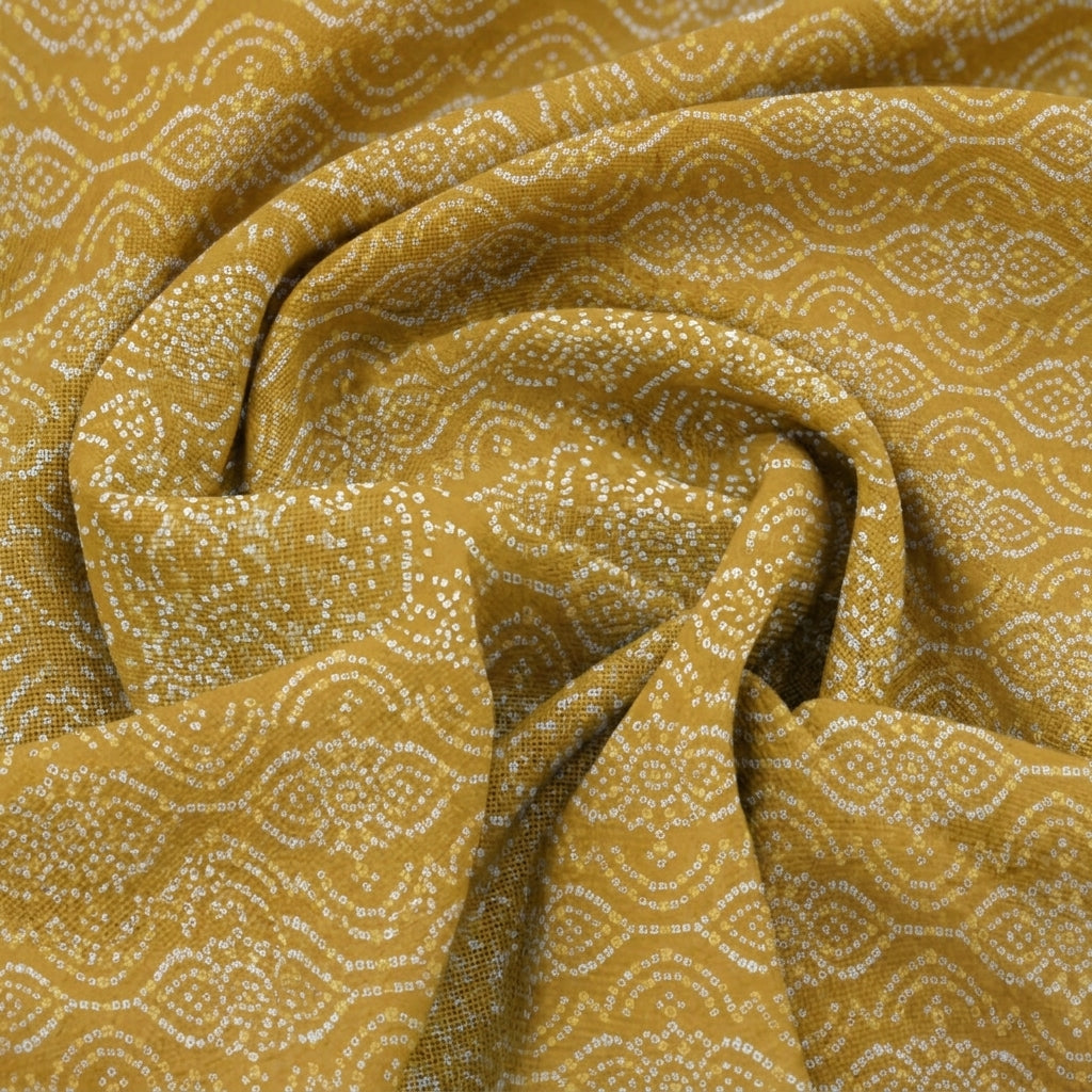 Mustard Yellow Abstract Cotton Fabric - Swirl