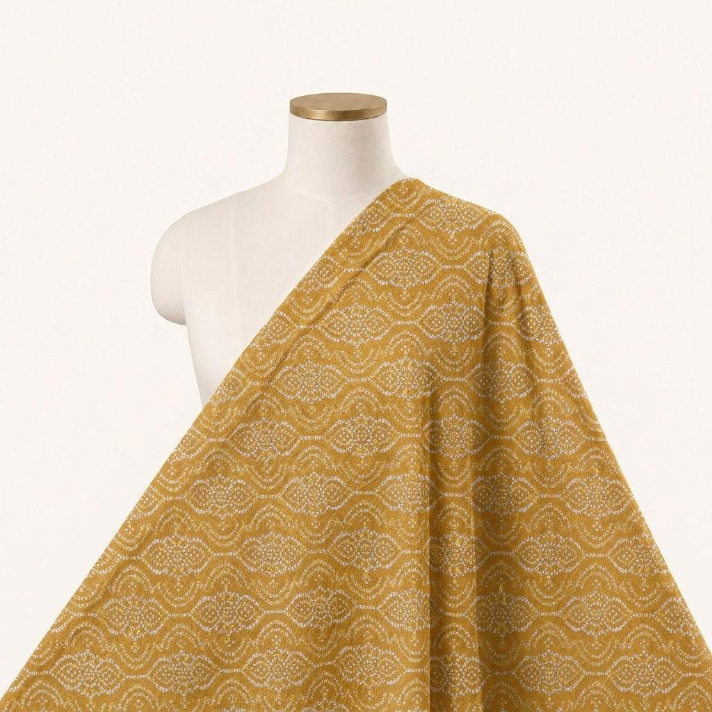Mustard Yellow Abstract Cotton Fabric - Saree_drape