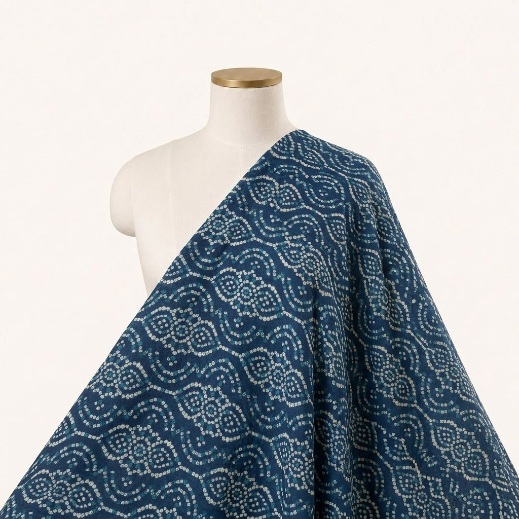 Blue Abstract Cotton Fabric - Saree_drape