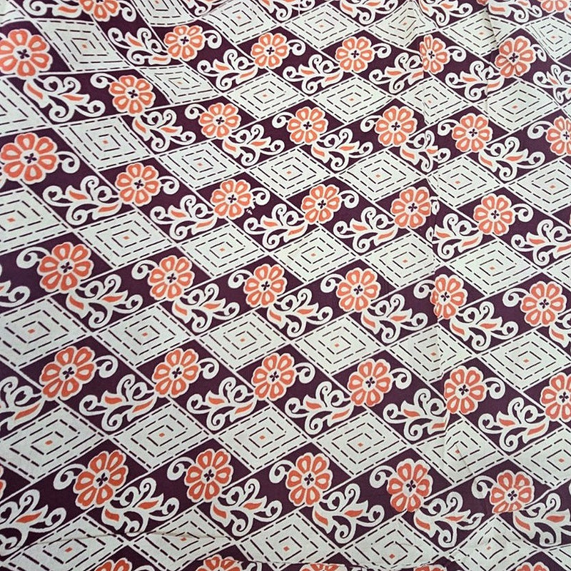 Wine Wine Floral Cotton Fabric - Flat fabric