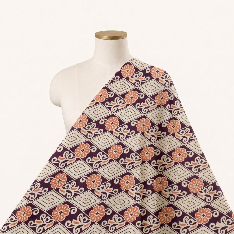 Wine Wine Floral Cotton Fabric - Saree drape
