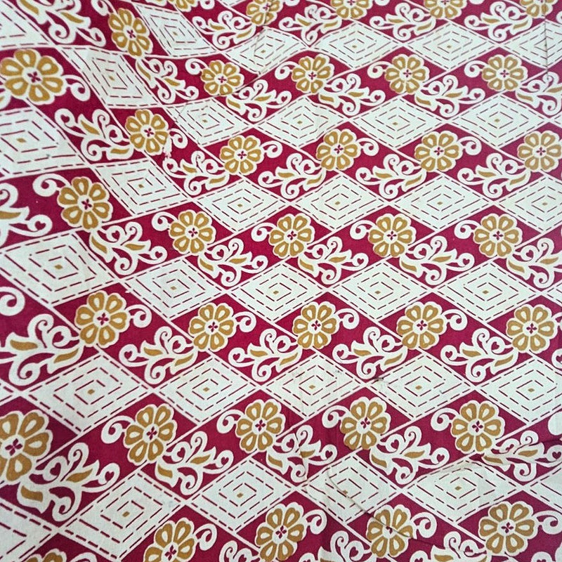 Maroon Maroon Floral Cotton Fabric - Flat fabric