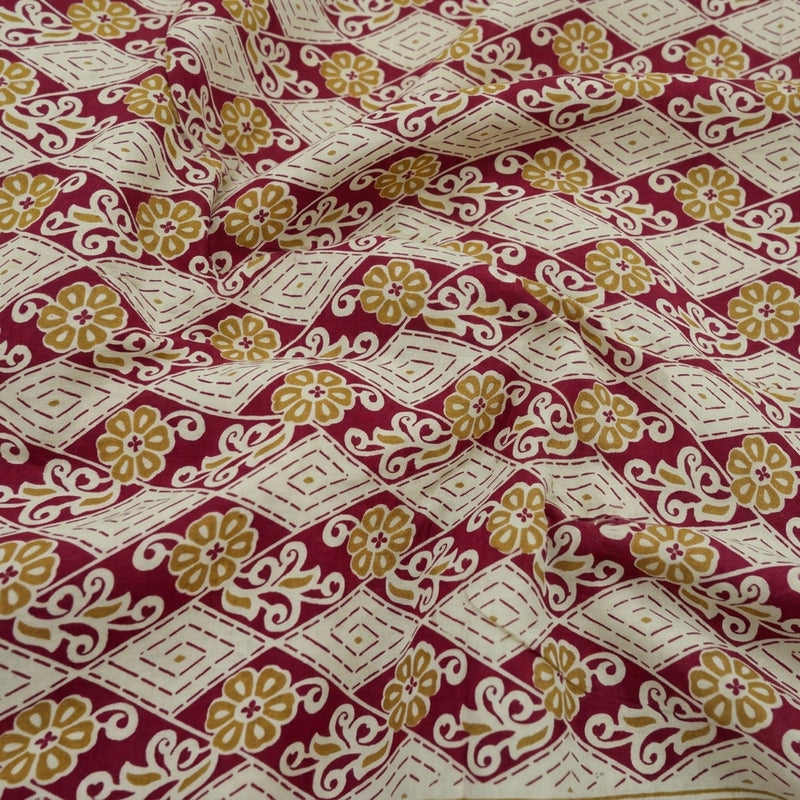 Maroon Maroon Floral Cotton Fabric - Swirl