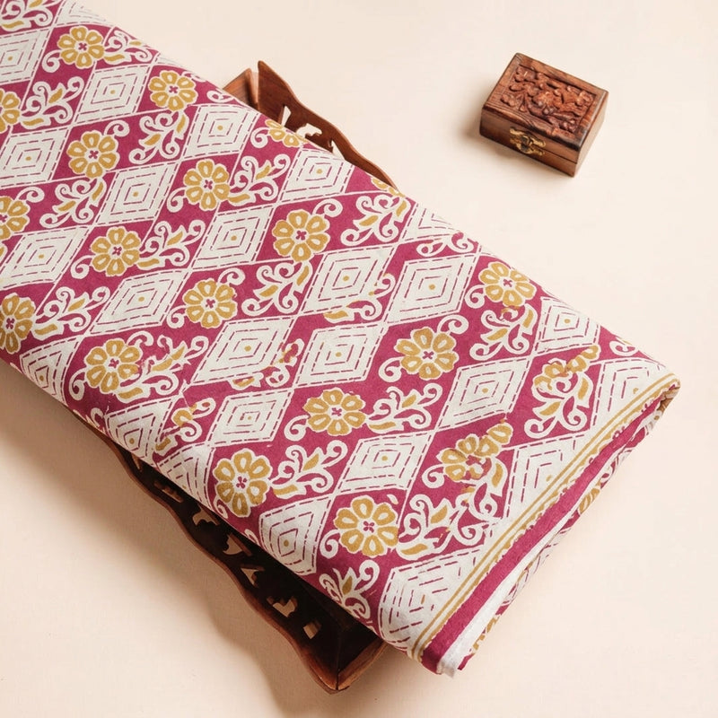 Maroon Maroon Floral Cotton Fabric - Tray