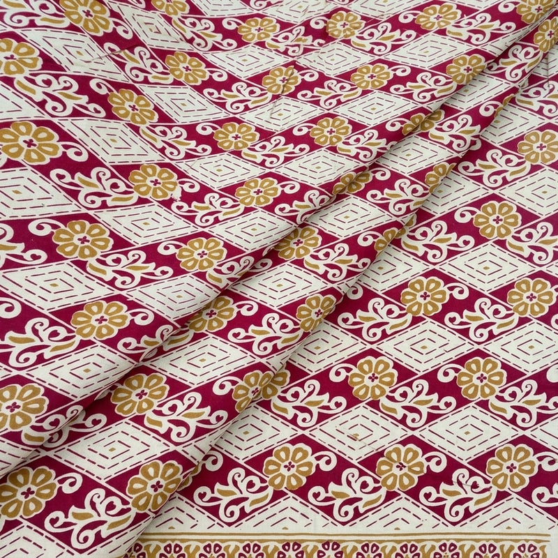 Maroon Maroon Floral Cotton Fabric - Folds