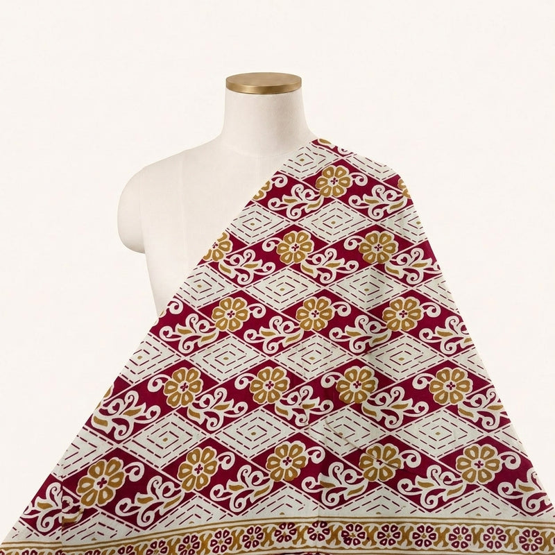 Maroon Maroon Floral Cotton Fabric - Saree drape