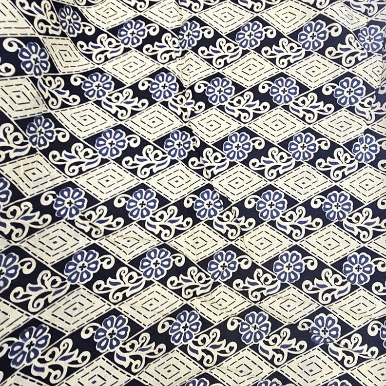Black Black Floral Cotton Fabric - Flat fabric