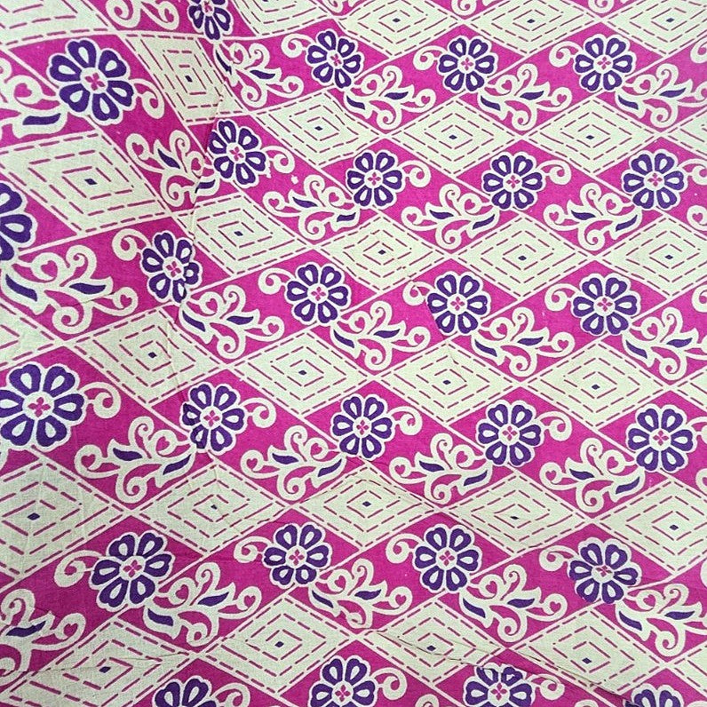 Pink Pink Floral Cotton Fabric - Flat fabric