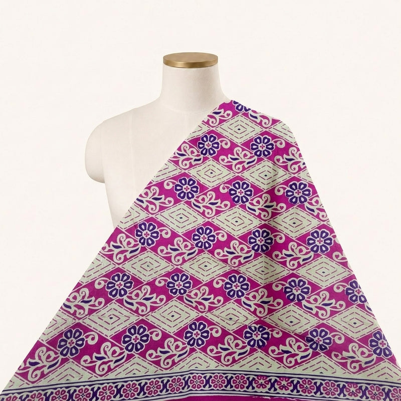 Pink Pink Floral Cotton Fabric - Saree drape